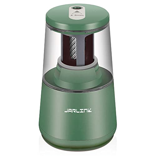 JARLINK Electric Pencil Sharpener, Heavy-Duty Helical Blade to Fast Sharpen, Auto Stop for No.2/Colored Pencils(6-8mm), USB/Battery Operated in School Classroom/Office/Home (Green)